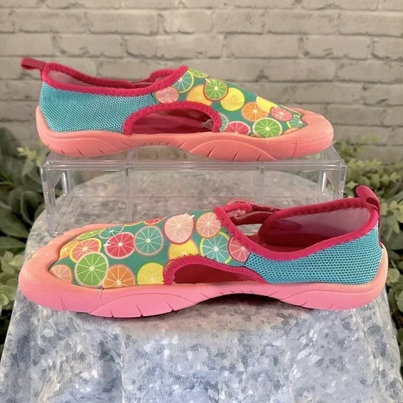 NEWTZ Pink&Blue Citrus Watershoes Rubber BumpToe Summer Play Shoes Girls 4/5 New - Picture 7 of 11